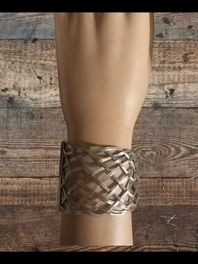 Wide Woven Metal Cuff Bracelet